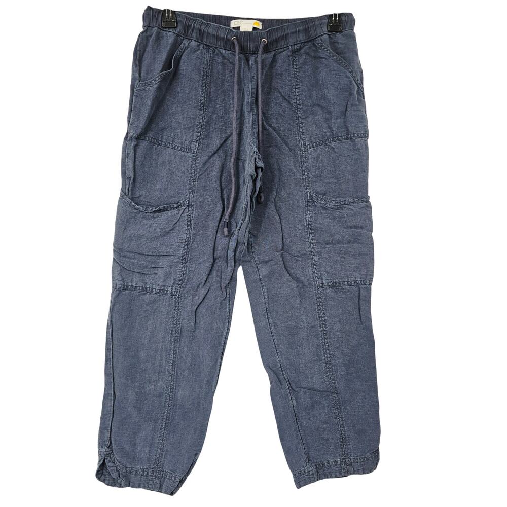 C&C California Gray Blue Linen Blend Cargo Jogger Pants Women's L 4225